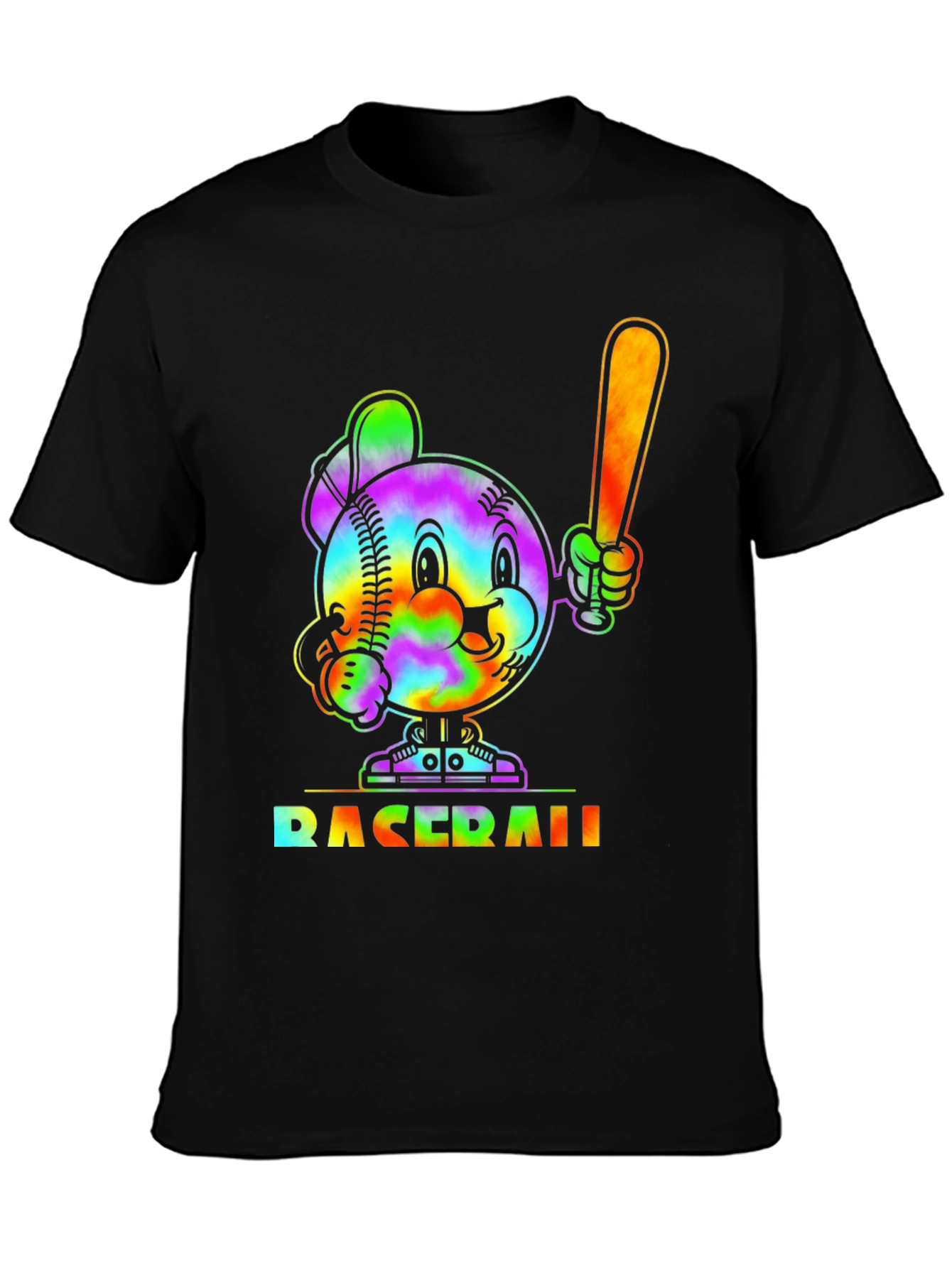 Tie Dye Baseball Cartoon Graphic T-Shirt