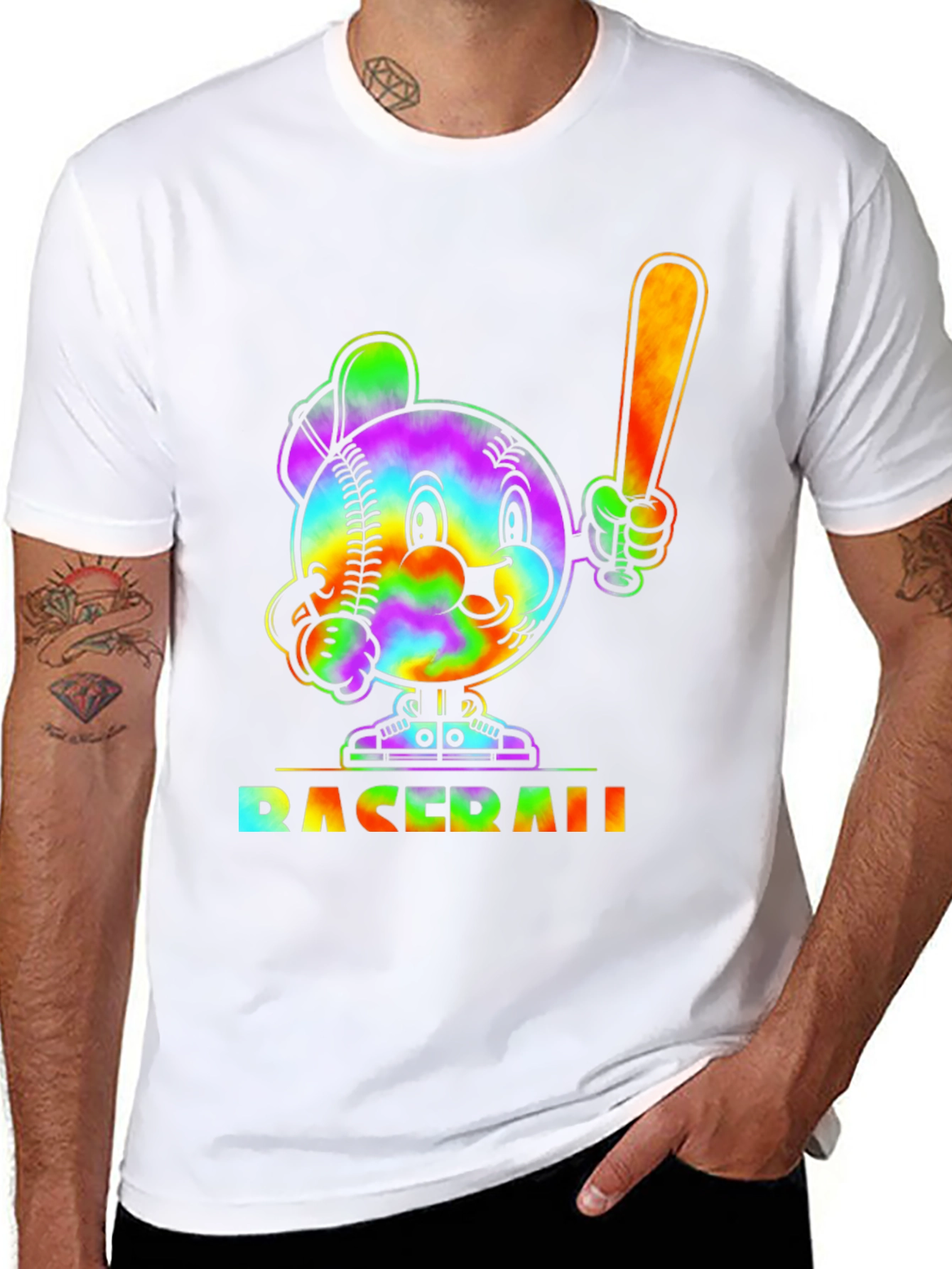 Tie Dye Baseball Cartoon Graphic T-Shirt