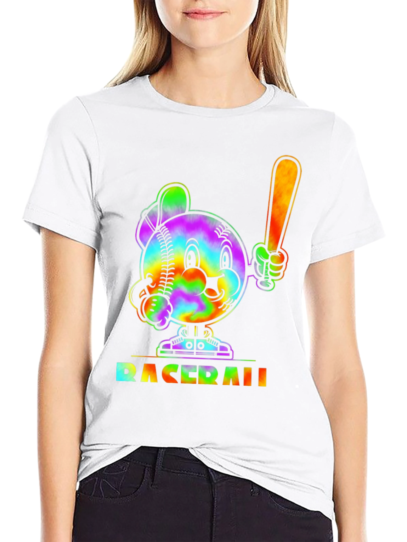 Tie Dye Baseball Cartoon Graphic T-Shirt