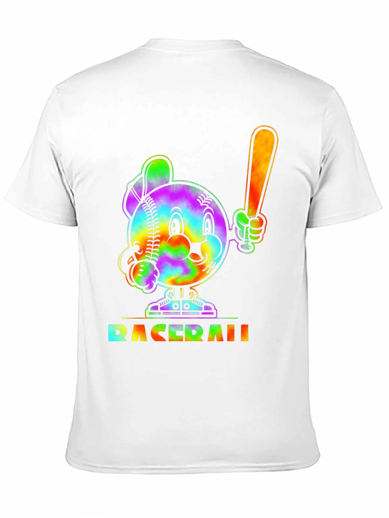 Tie Dye Baseball Cartoon Graphic T-Shirt