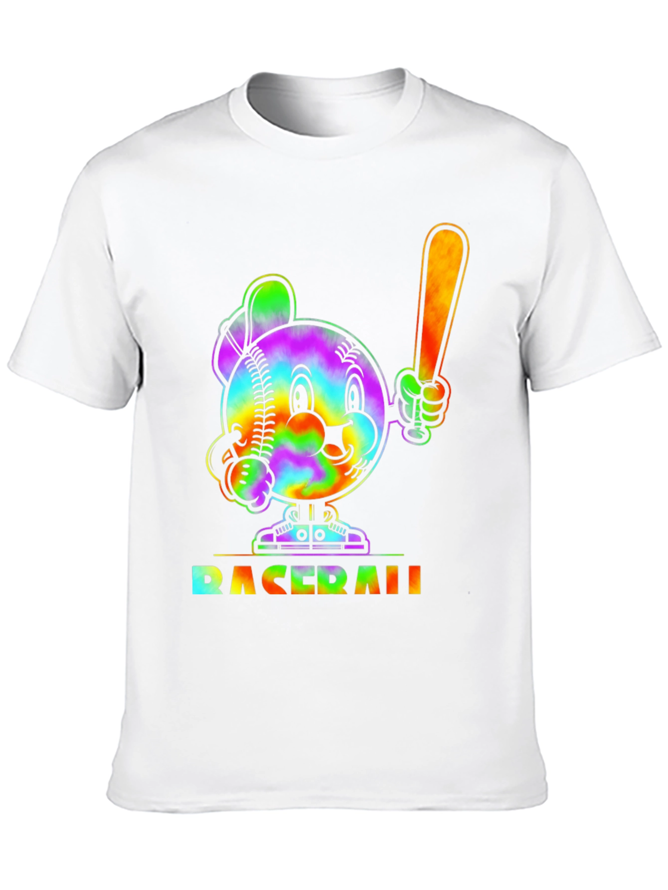 Tie Dye Baseball Cartoon Graphic T-Shirt