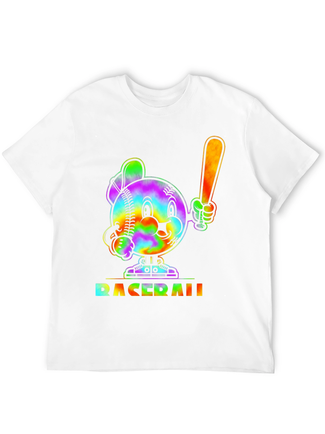 Tie Dye Baseball Cartoon Graphic T-Shirt