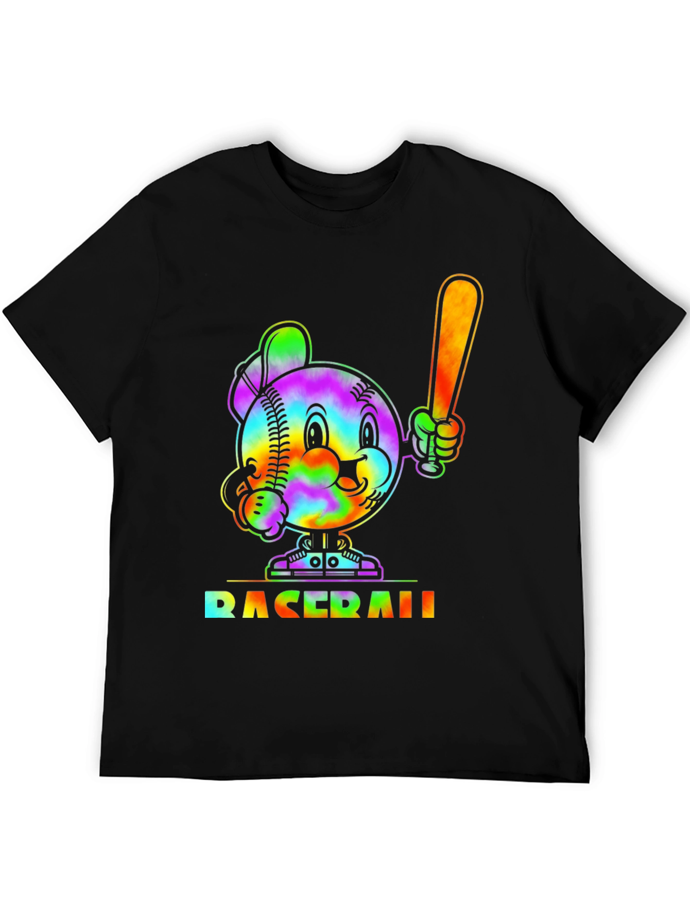 Tie Dye Baseball Cartoon Graphic T-Shirt