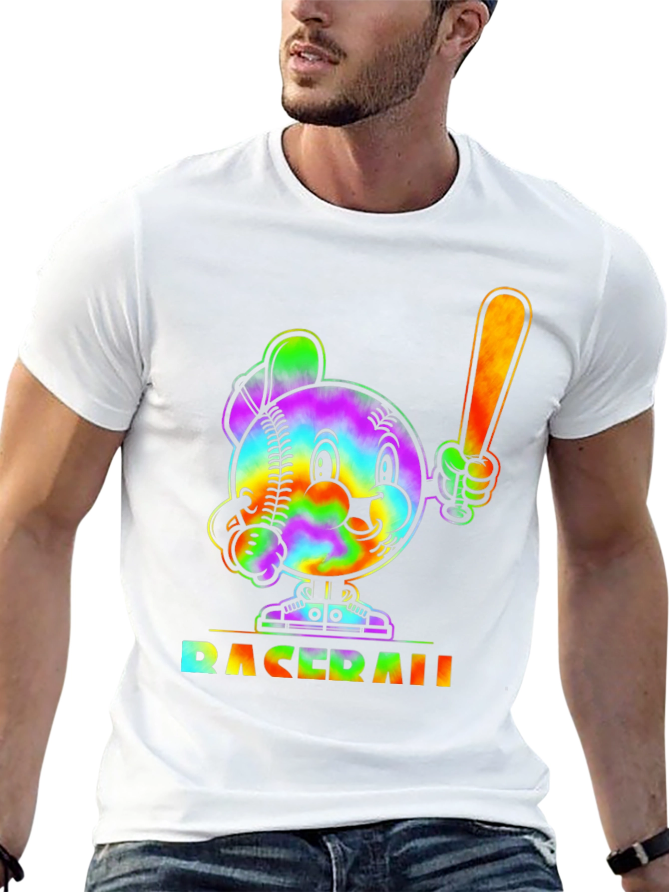 Tie Dye Baseball Cartoon Graphic T-Shirt