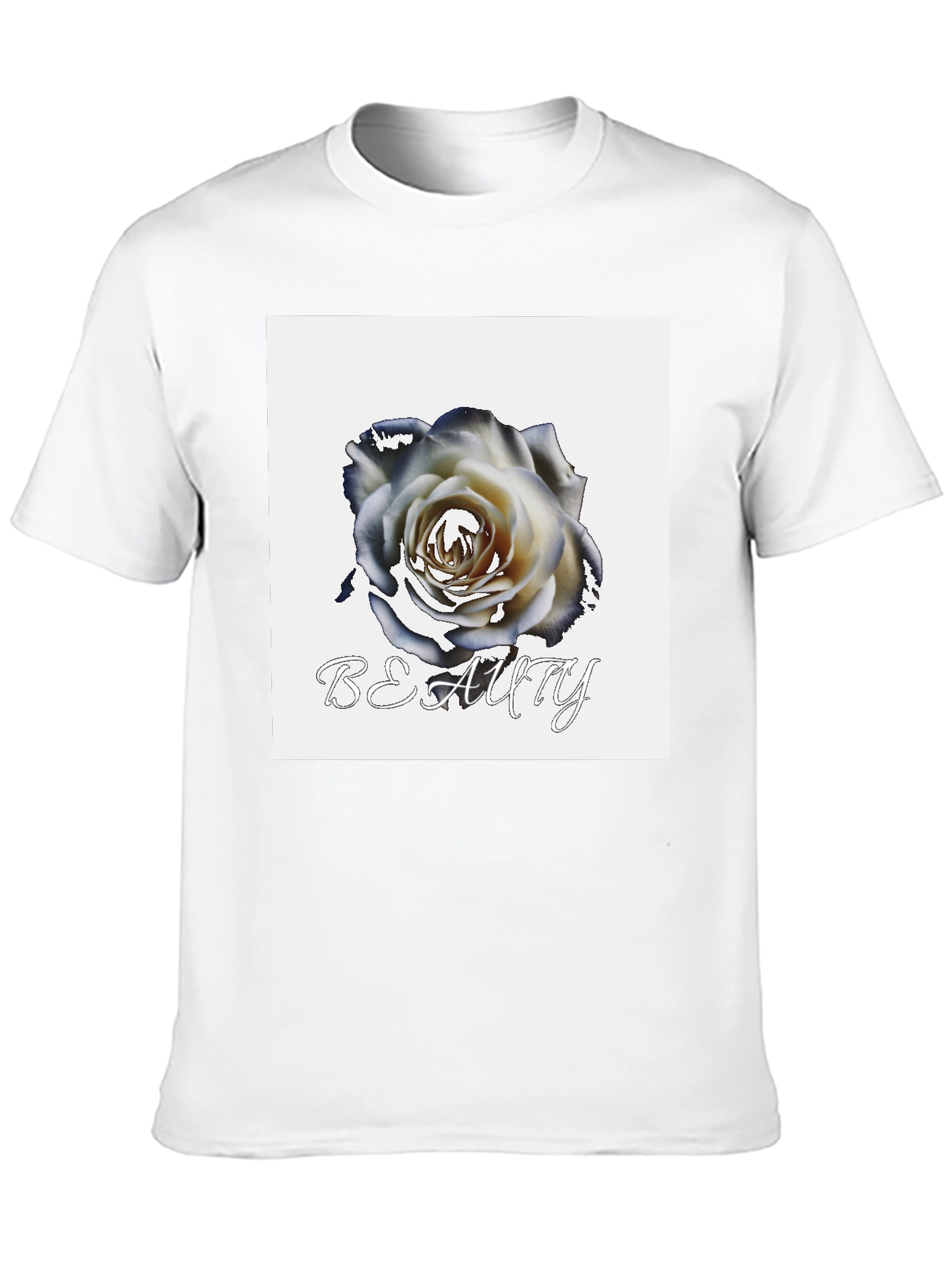 Black T-Shirt with Rose & Beauty Design