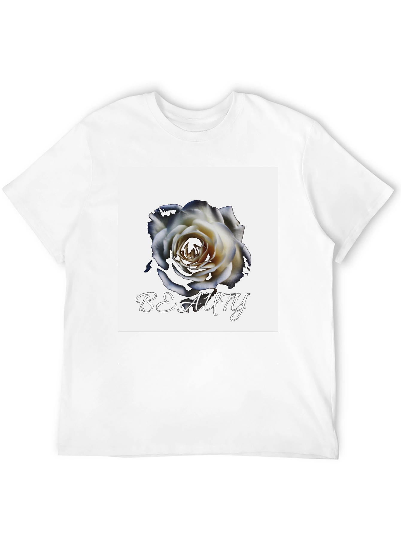Black T-Shirt with Rose & Beauty Design