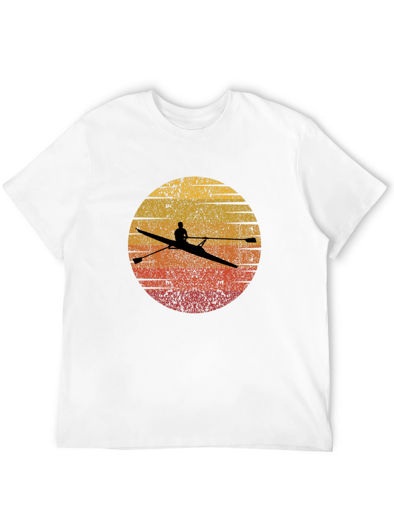 Rowing Silhouette Graphic Tee - Retro Sunset Design