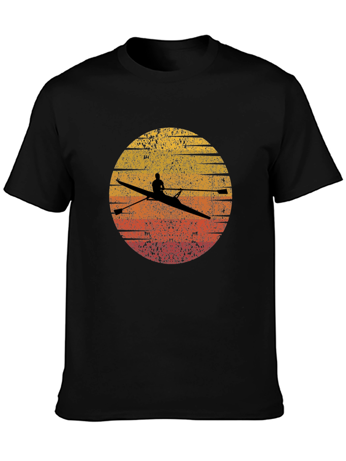 Rowing Silhouette Graphic Tee - Retro Sunset Design