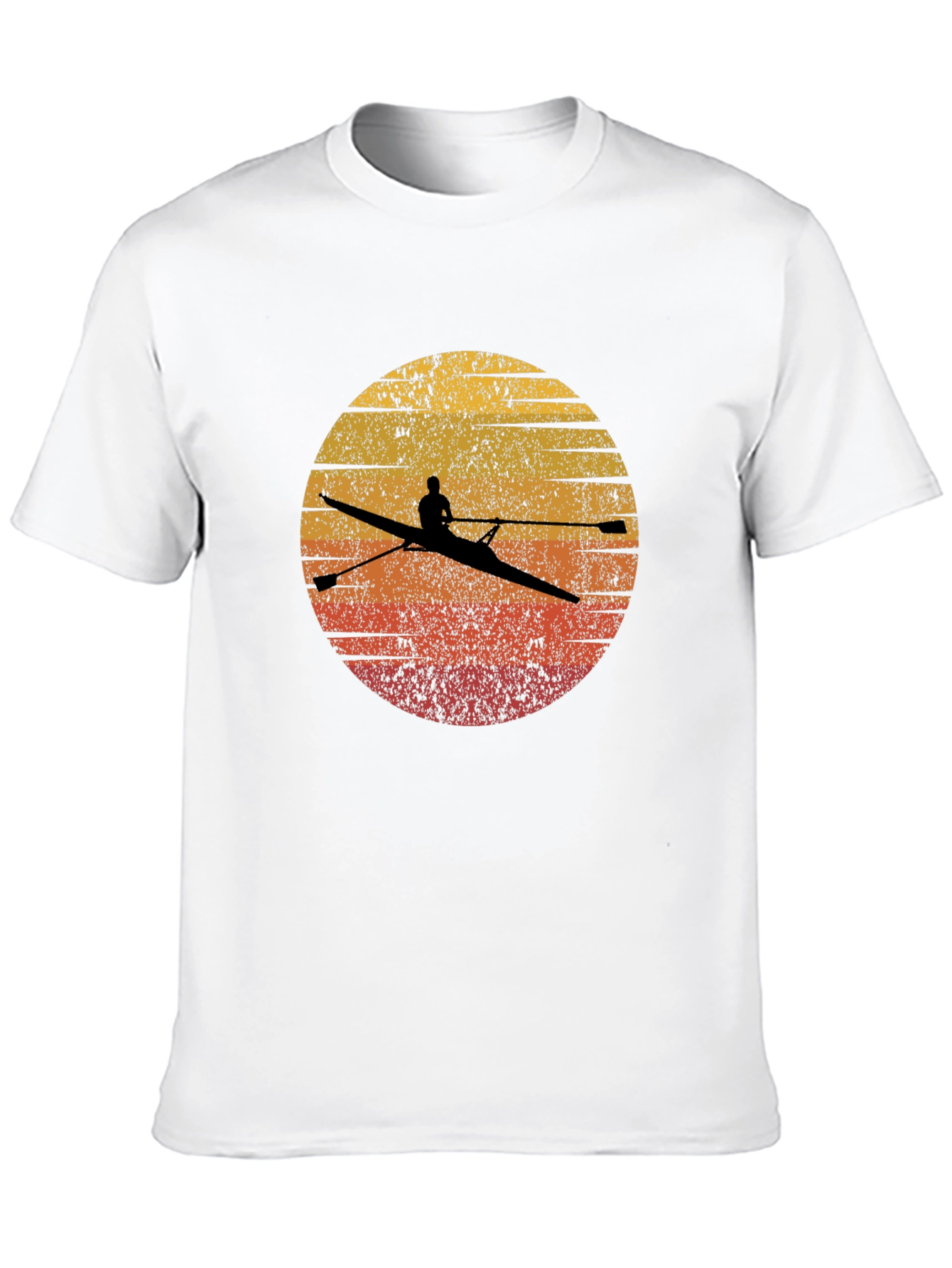 Rowing Silhouette Graphic Tee - Retro Sunset Design