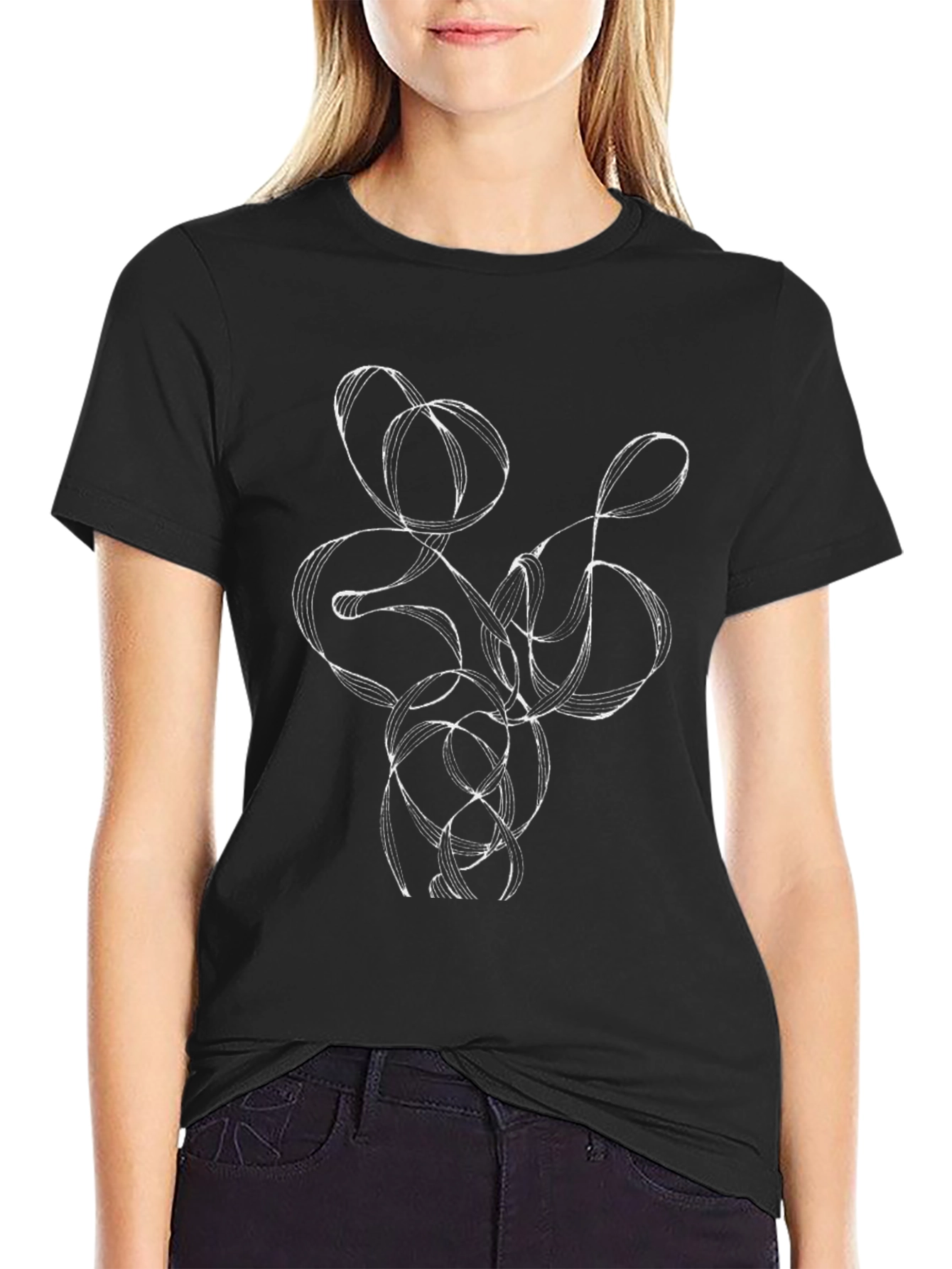 Abstract Line Art Graphic Tee - Black