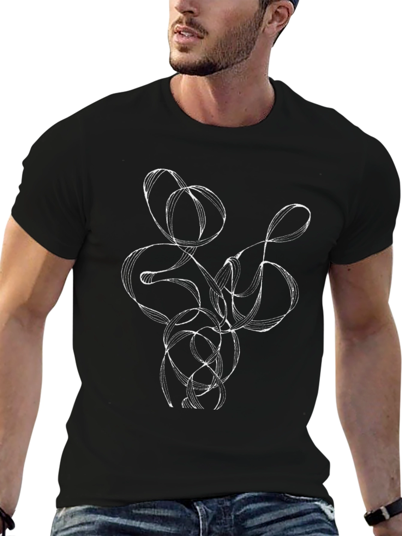 Abstract Line Art Graphic Tee - Black
