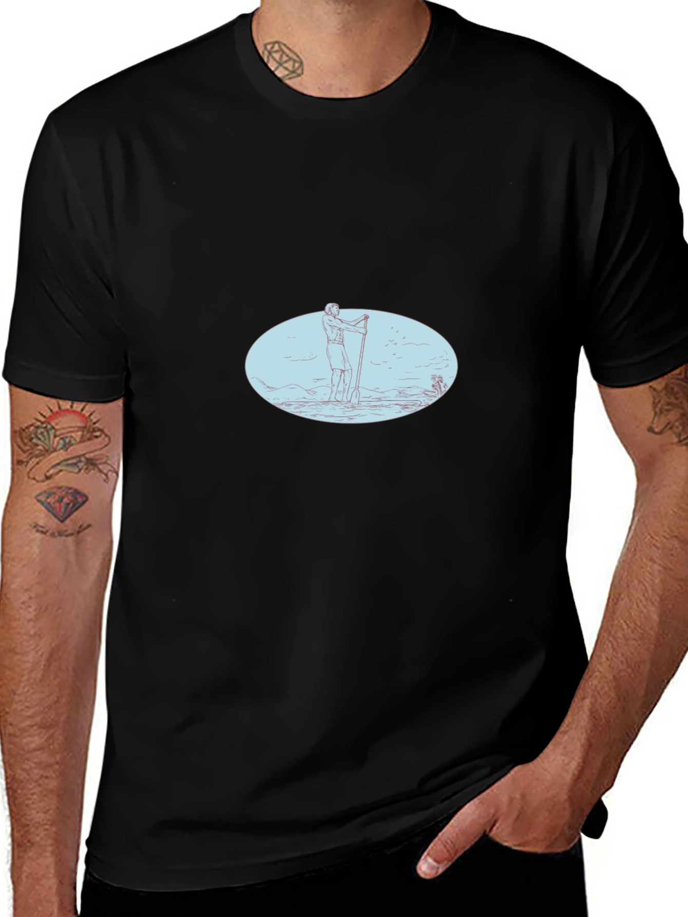 Mens Black Graphic Tee - Stand Up Paddle Design