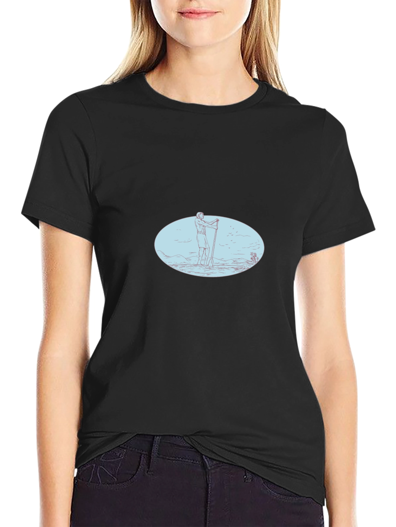 Mens Black Graphic Tee - Stand Up Paddle Design