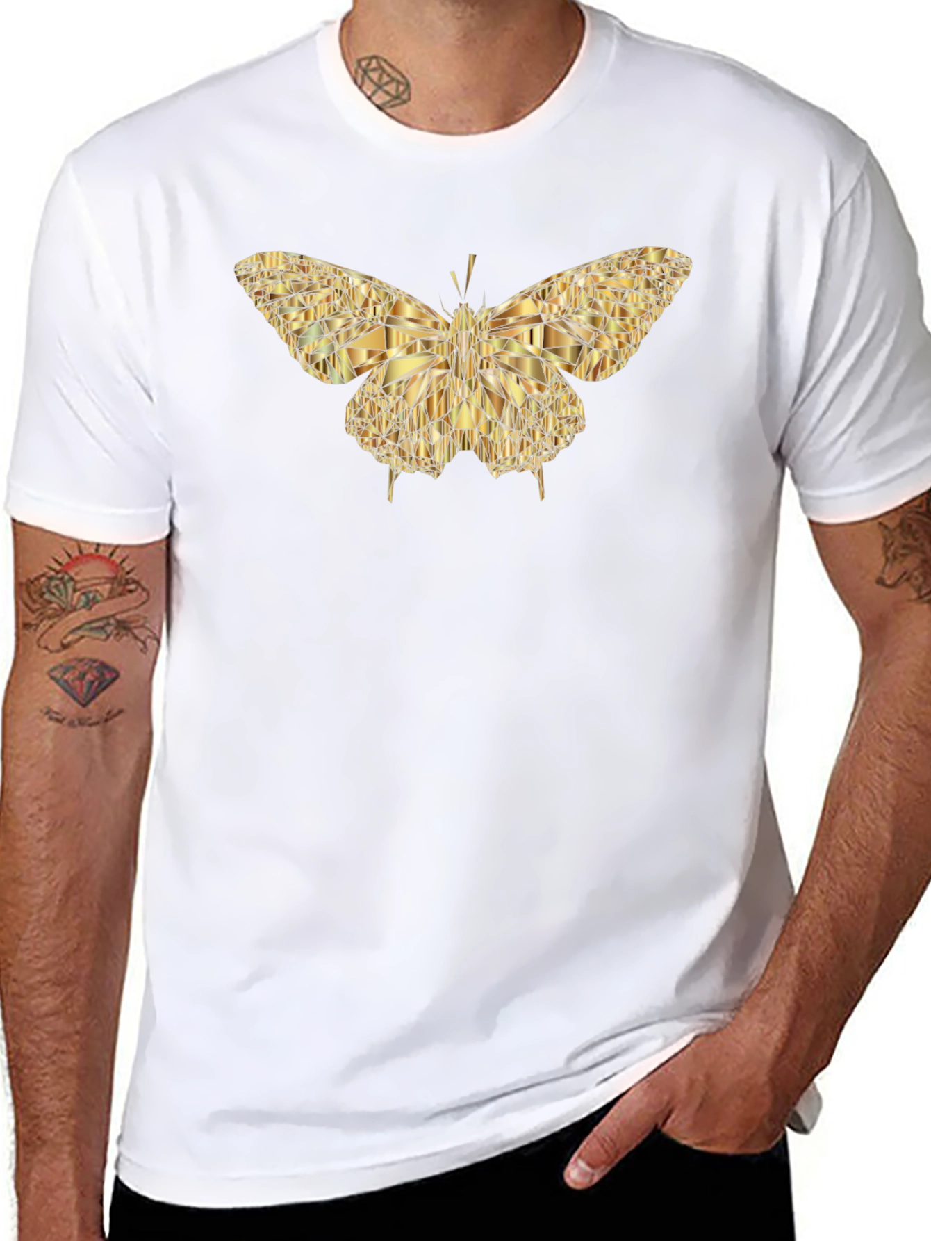 Geometric Gold Butterfly Graphic Tee - Modern Style