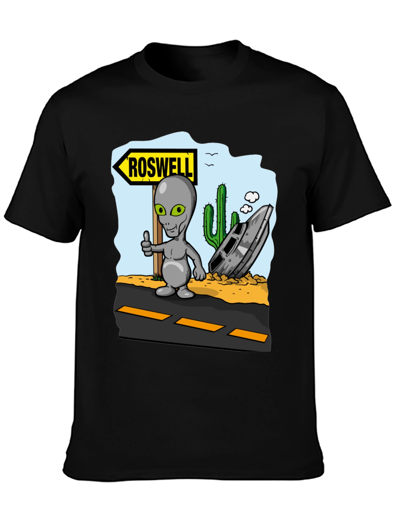 Roswell Alien T-Shirt - Grey Alien Thumbs Up Design