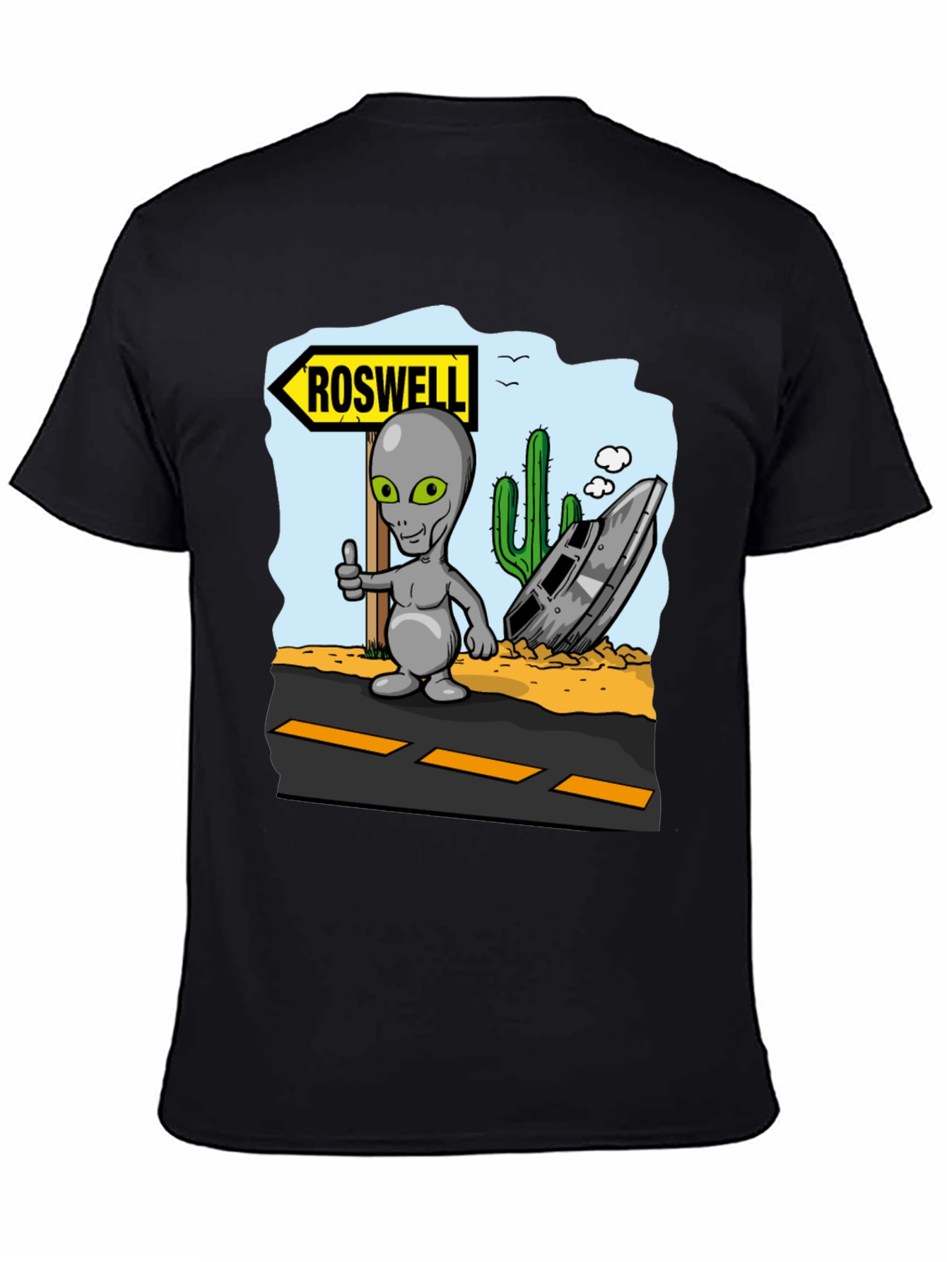 Roswell Alien T-Shirt - Grey Alien Thumbs Up Design