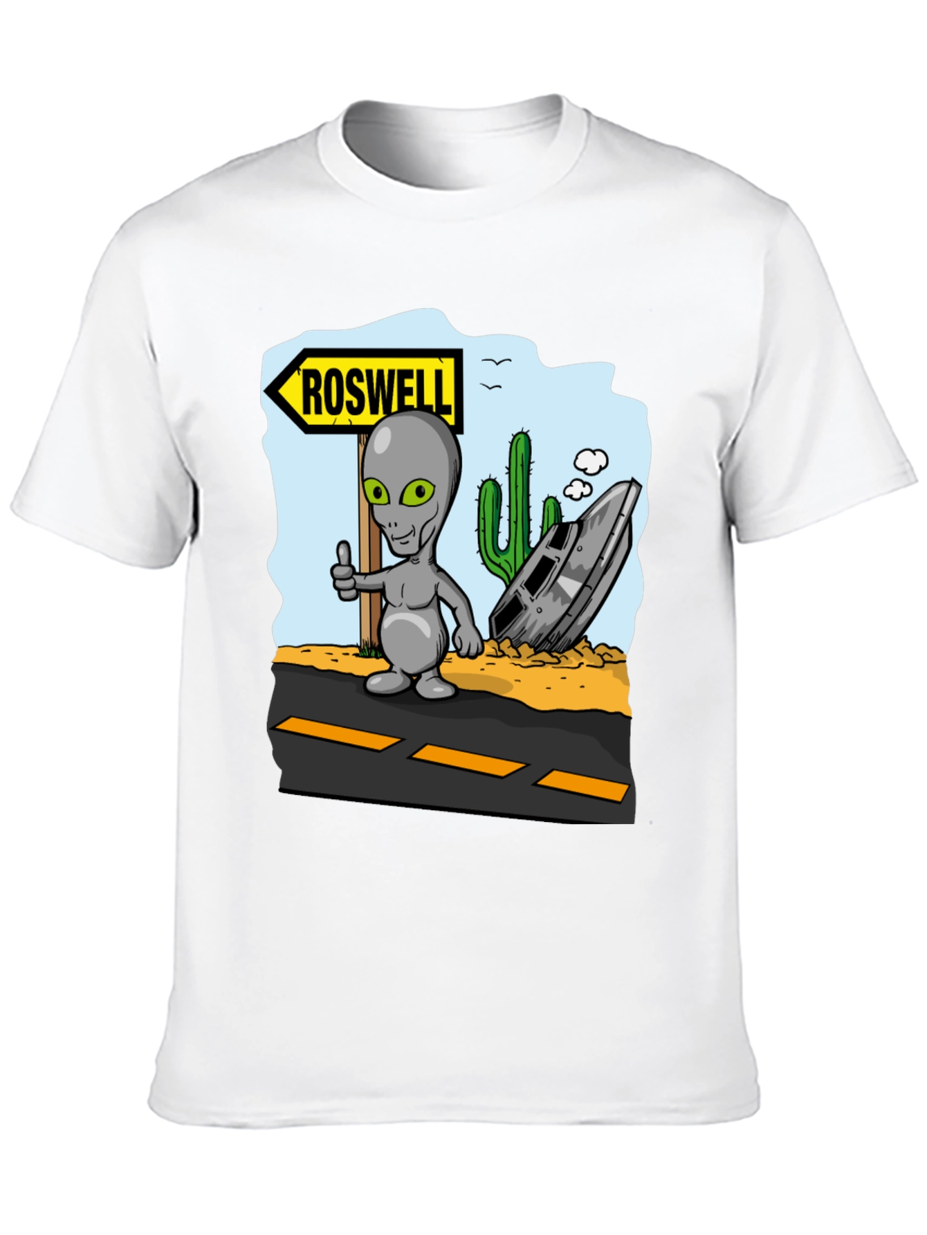Roswell Alien T-Shirt - Grey Alien Thumbs Up Design