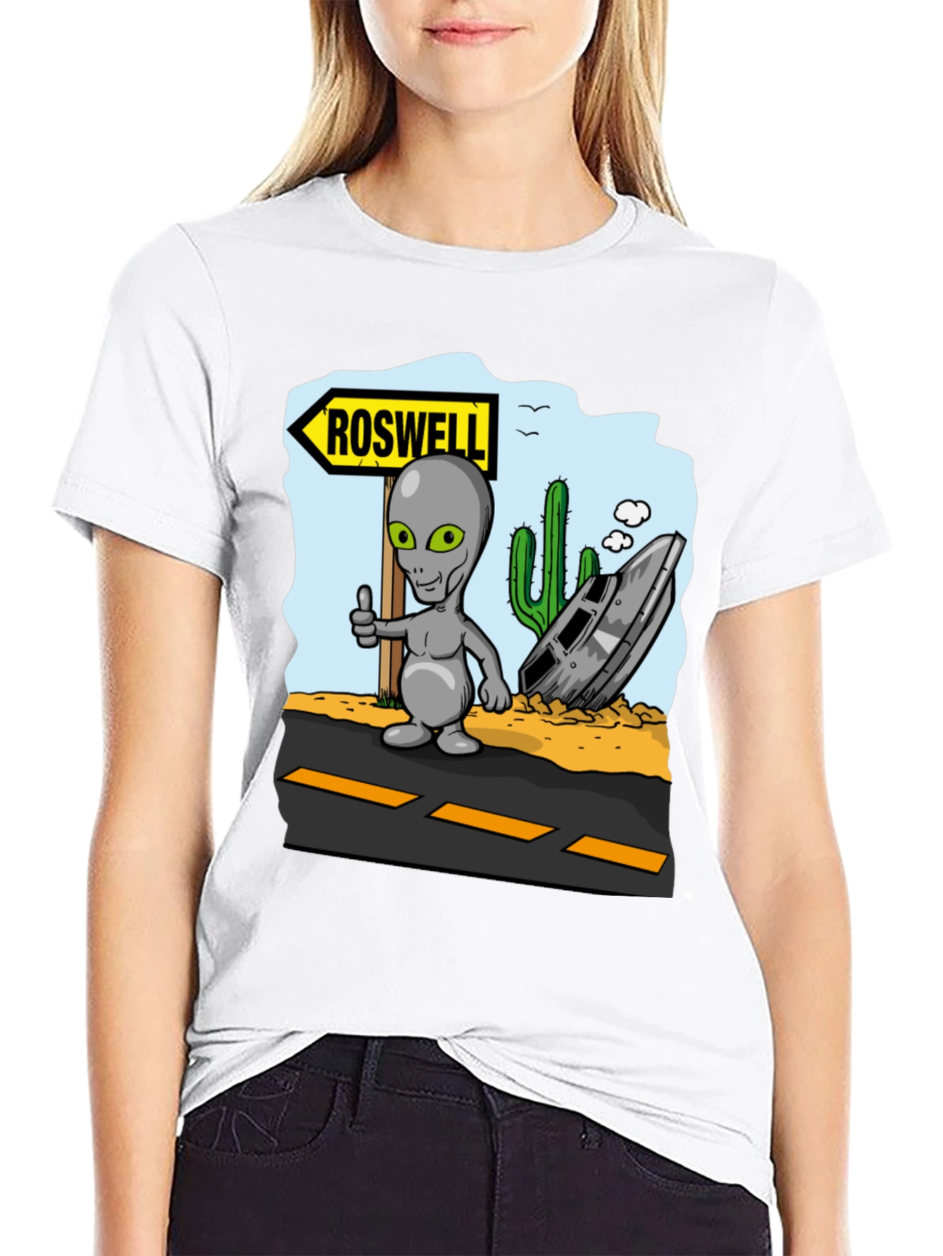 Roswell Alien T-Shirt - Grey Alien Thumbs Up Design