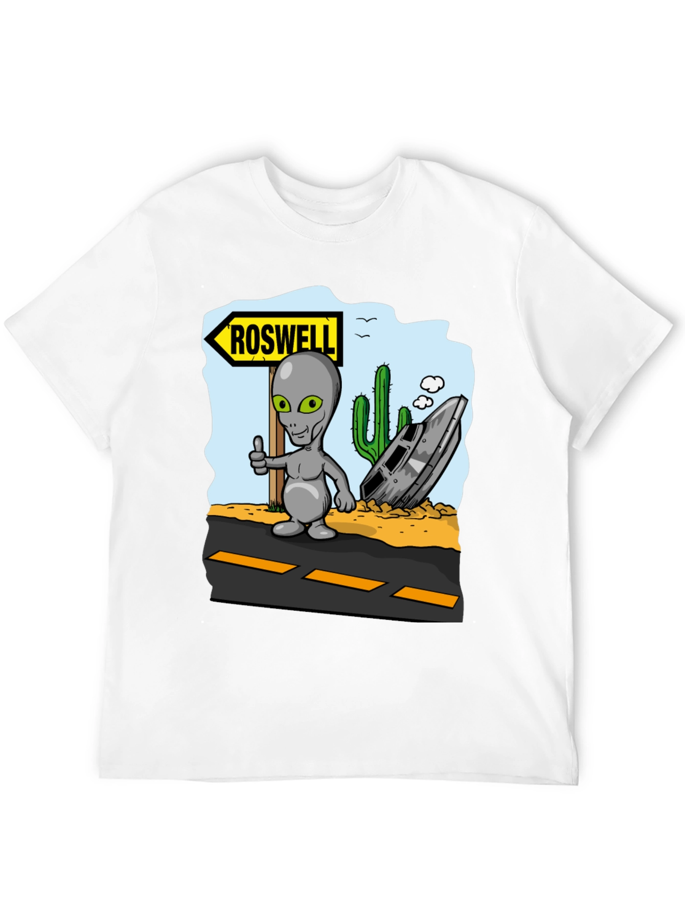 Roswell Alien T-Shirt - Grey Alien Thumbs Up Design