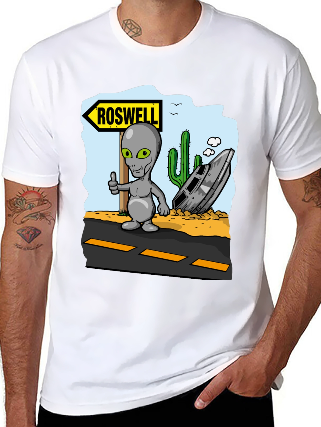 Roswell Alien T-Shirt - Grey Alien Thumbs Up Design