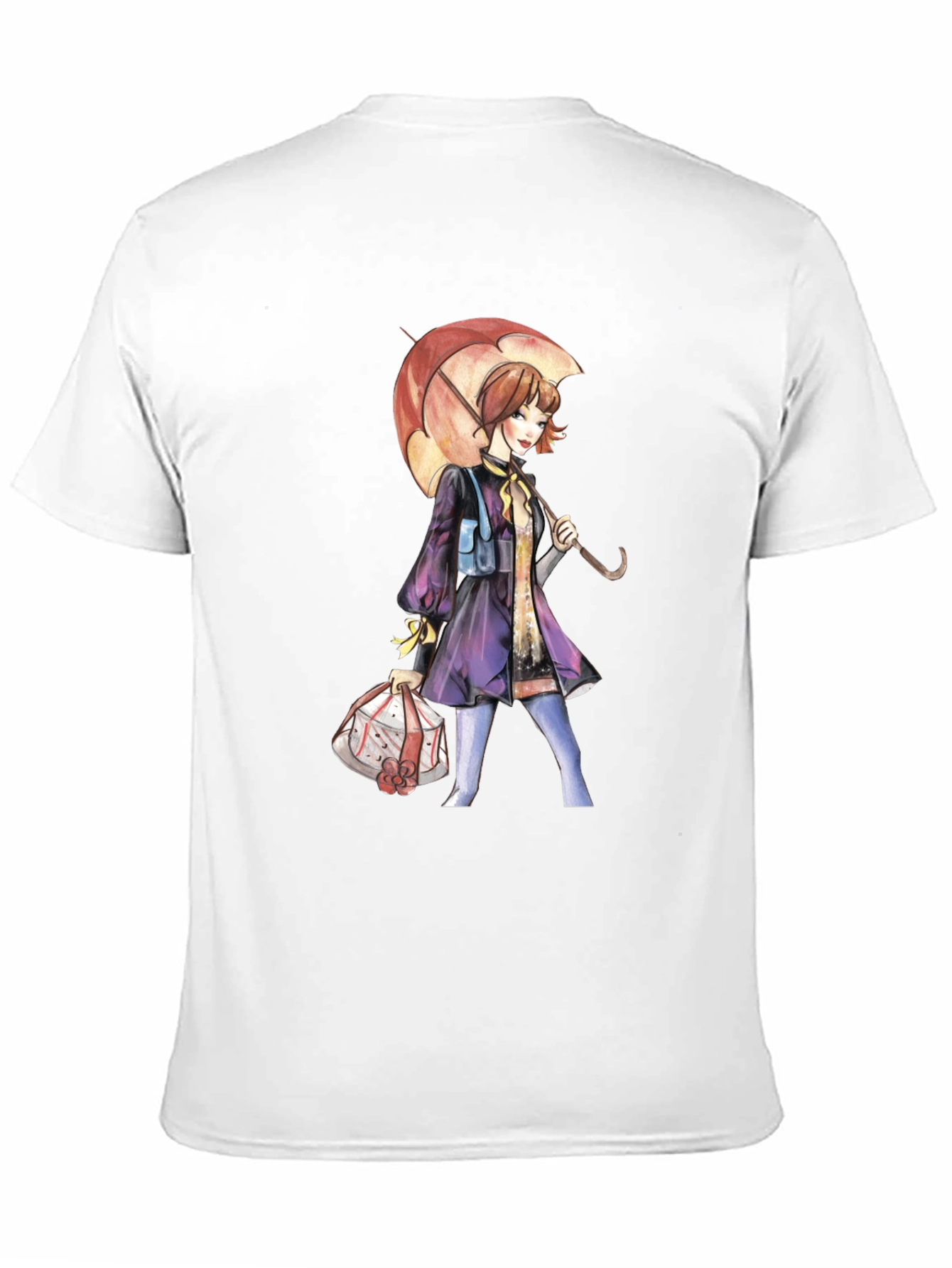 Artistic Woman with Umbrella Graphic Tee - Black