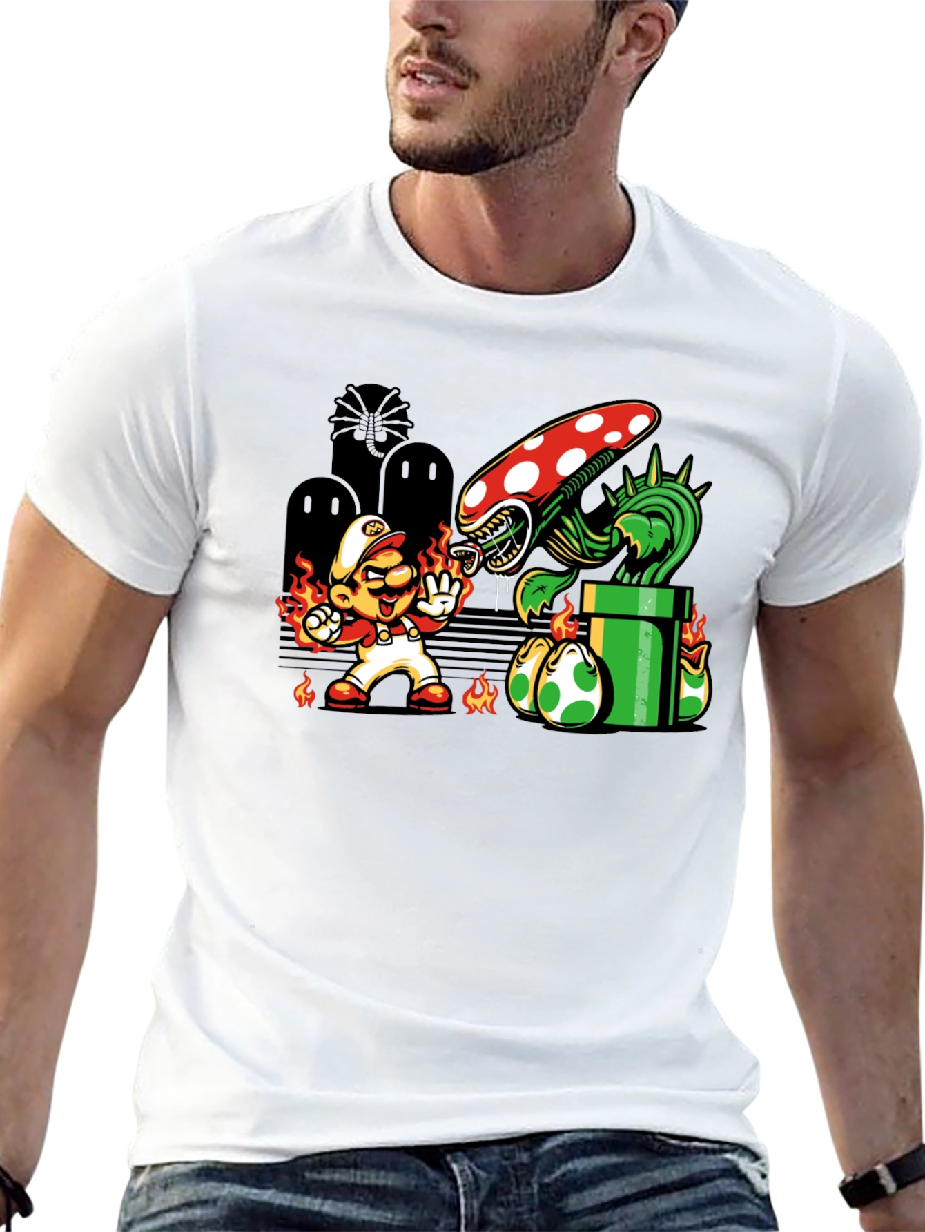 Mario vs. Alien Xenomorph T-Shirt