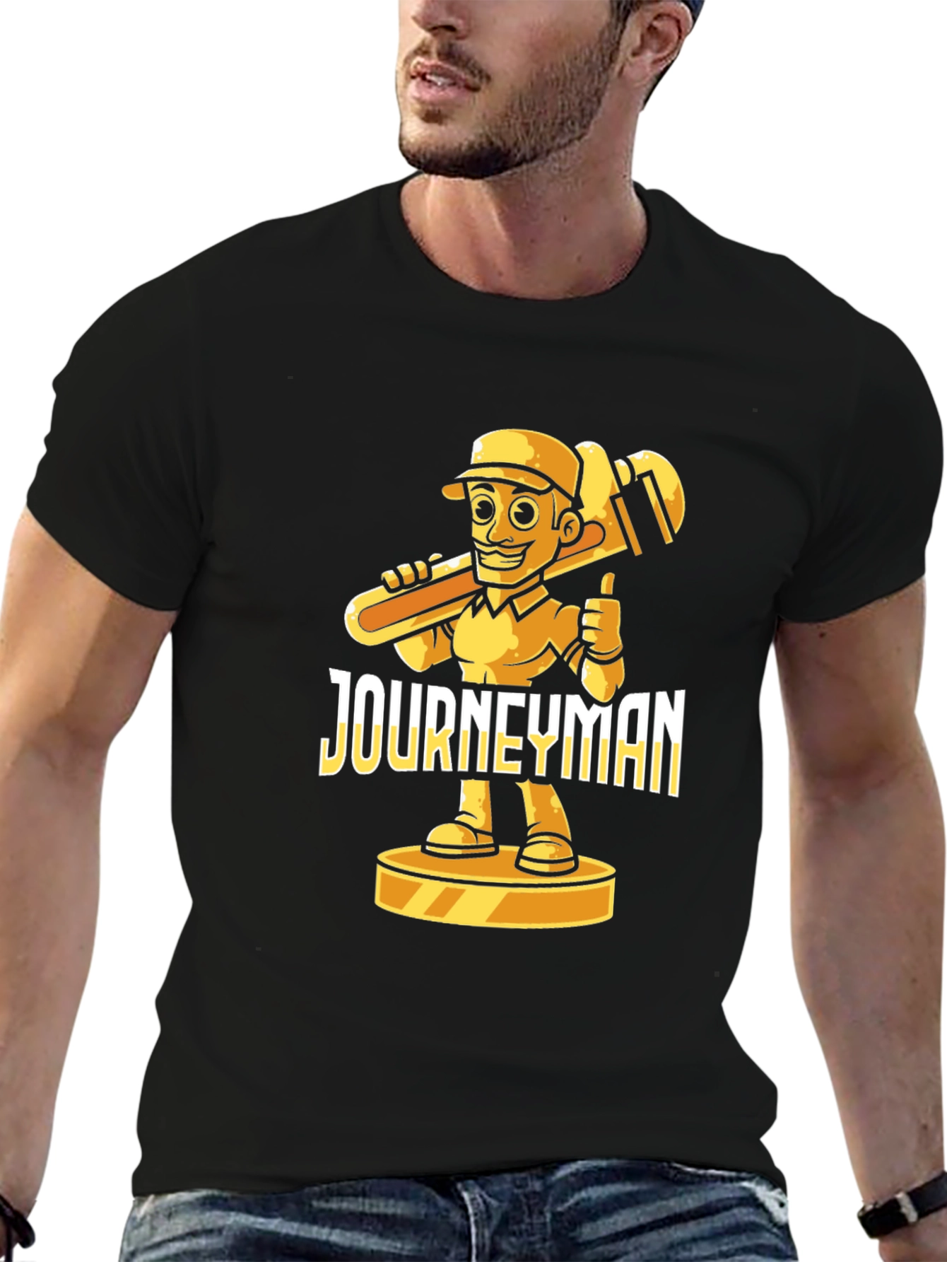 Journeyman Cartoon Plumber Black T-Shirt