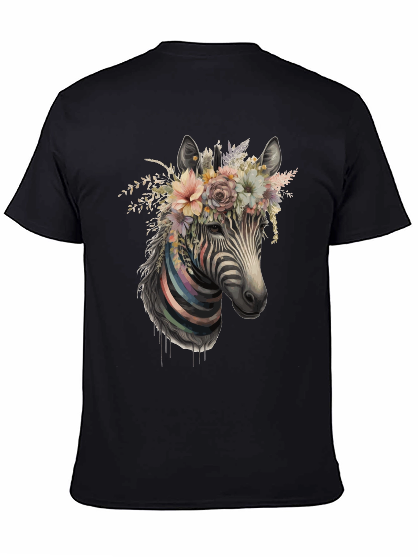 Zebra Floral Crown Black Graphic Tee