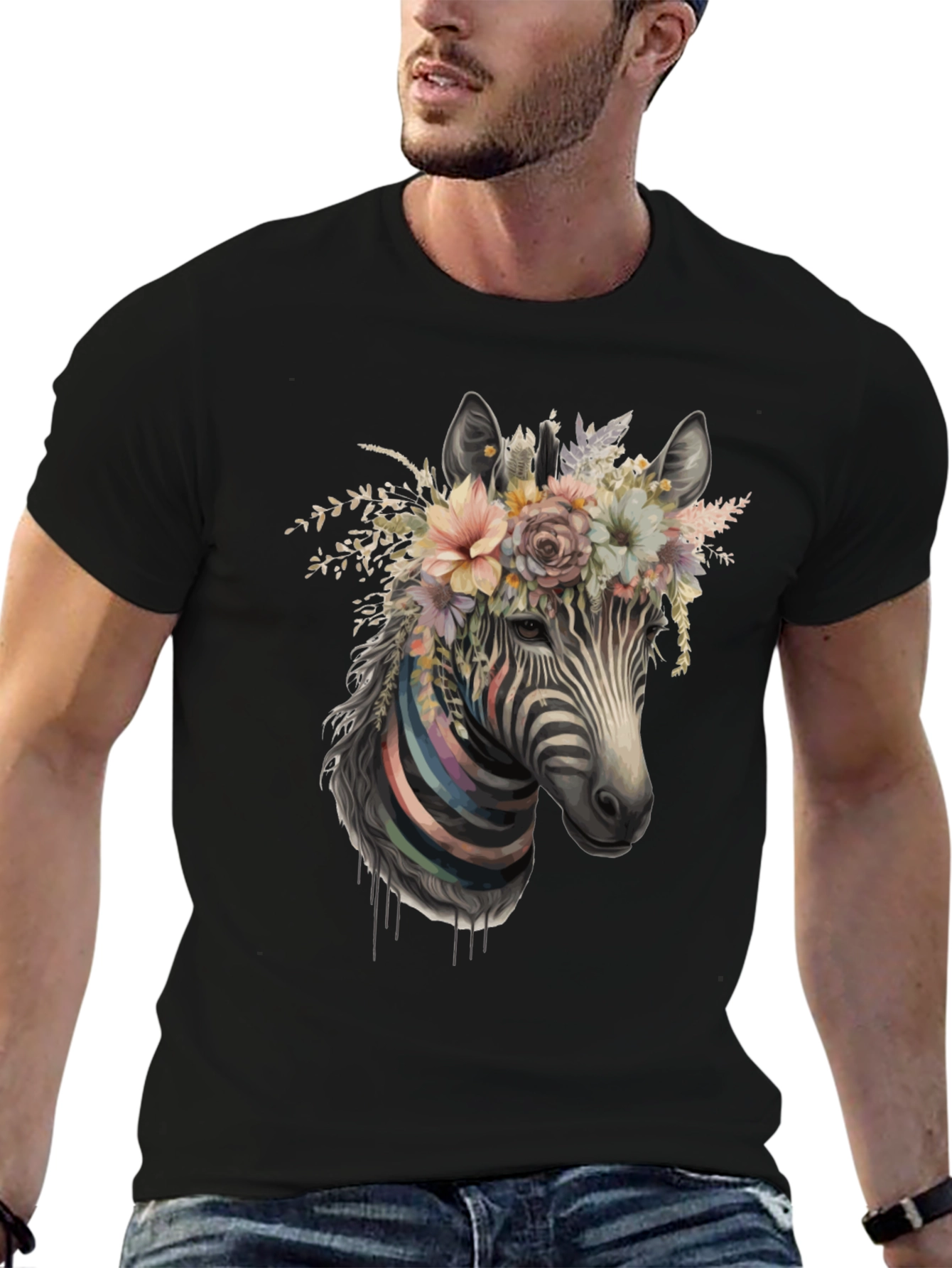 Zebra Floral Crown Black Graphic Tee