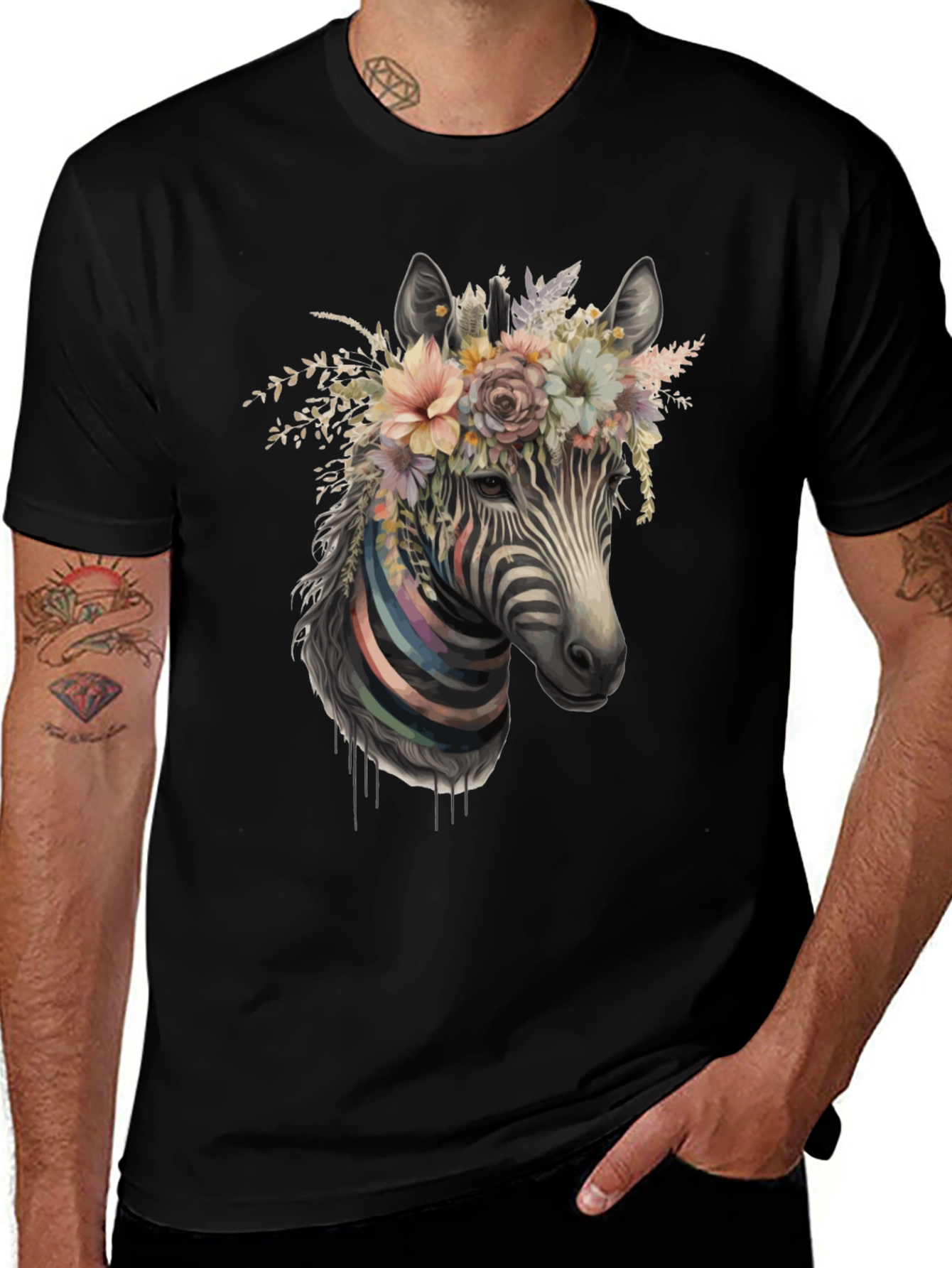 Zebra Floral Crown Black Graphic Tee
