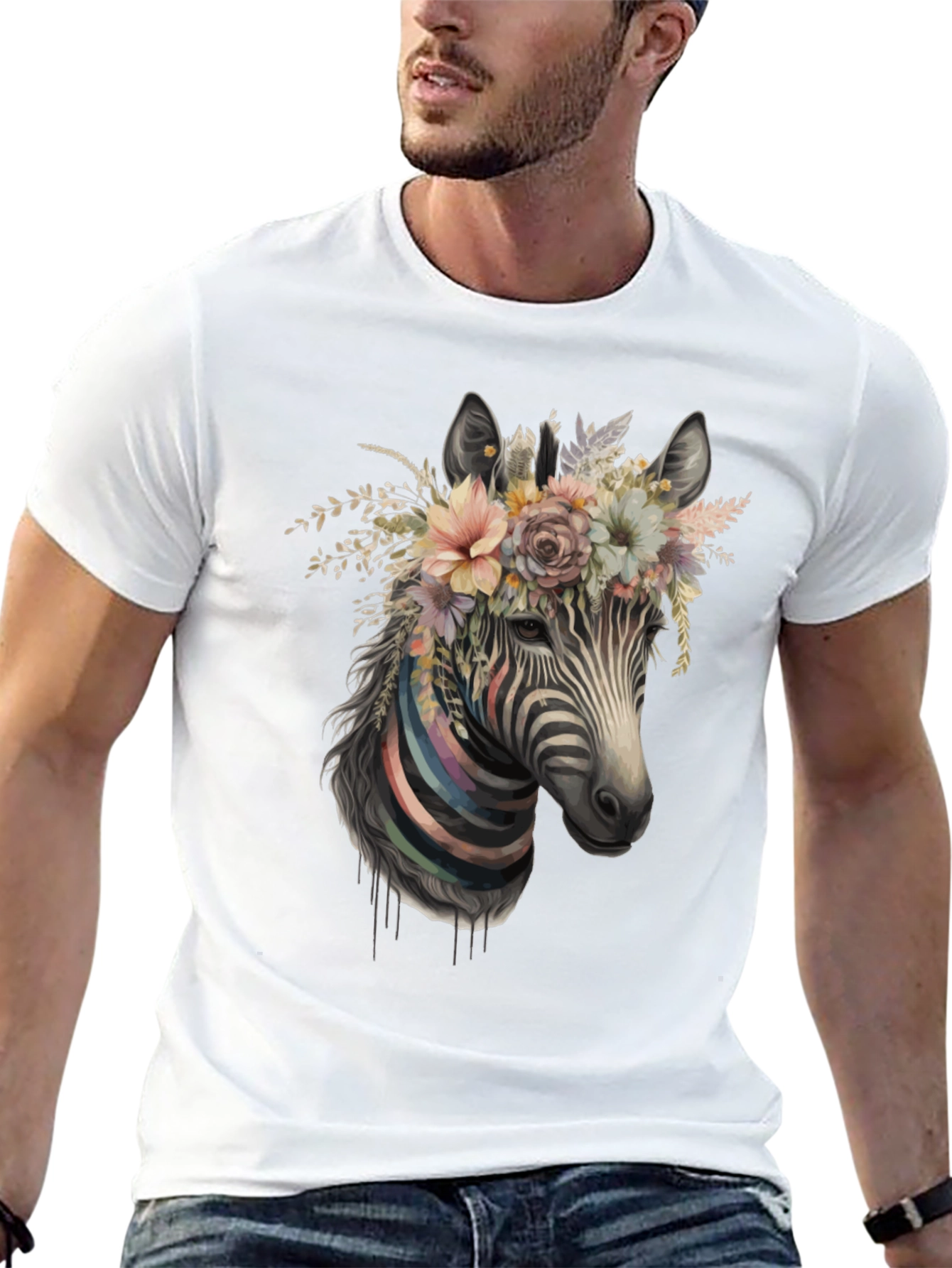 Zebra Floral Crown Black Graphic Tee