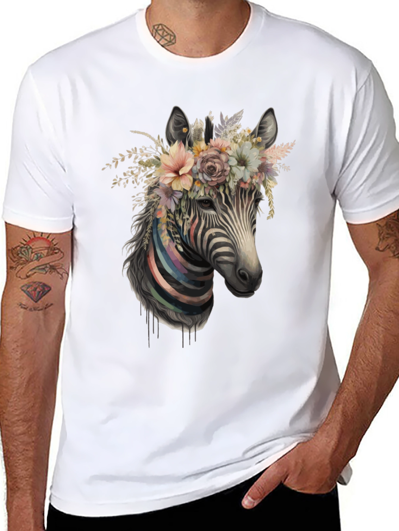 Zebra Floral Crown Black Graphic Tee
