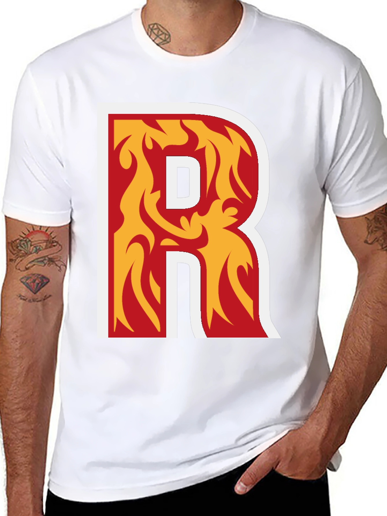 Fiery Letter R Graphic T-Shirt - Black