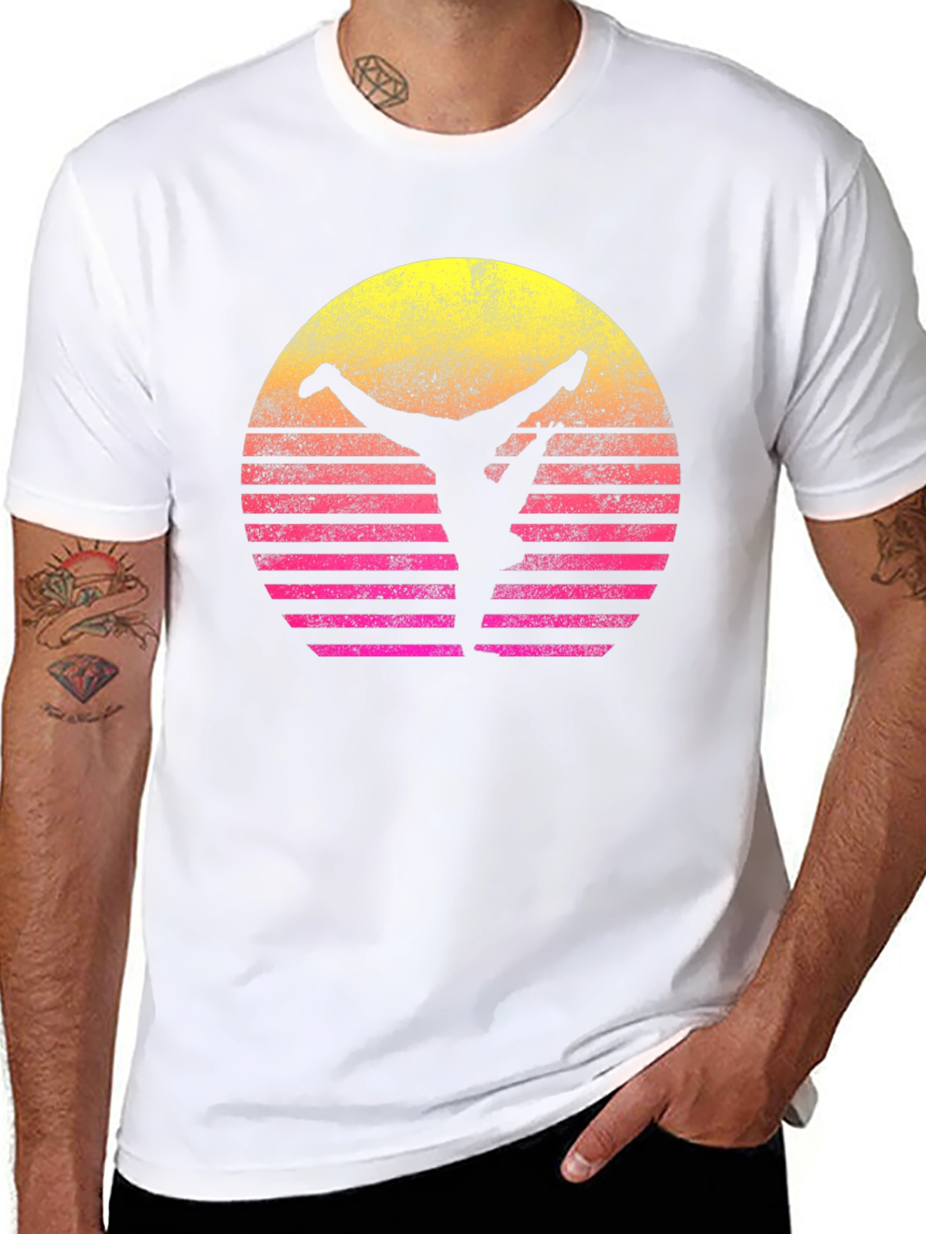 Retro Sunset Yoga T-Shirt - Black