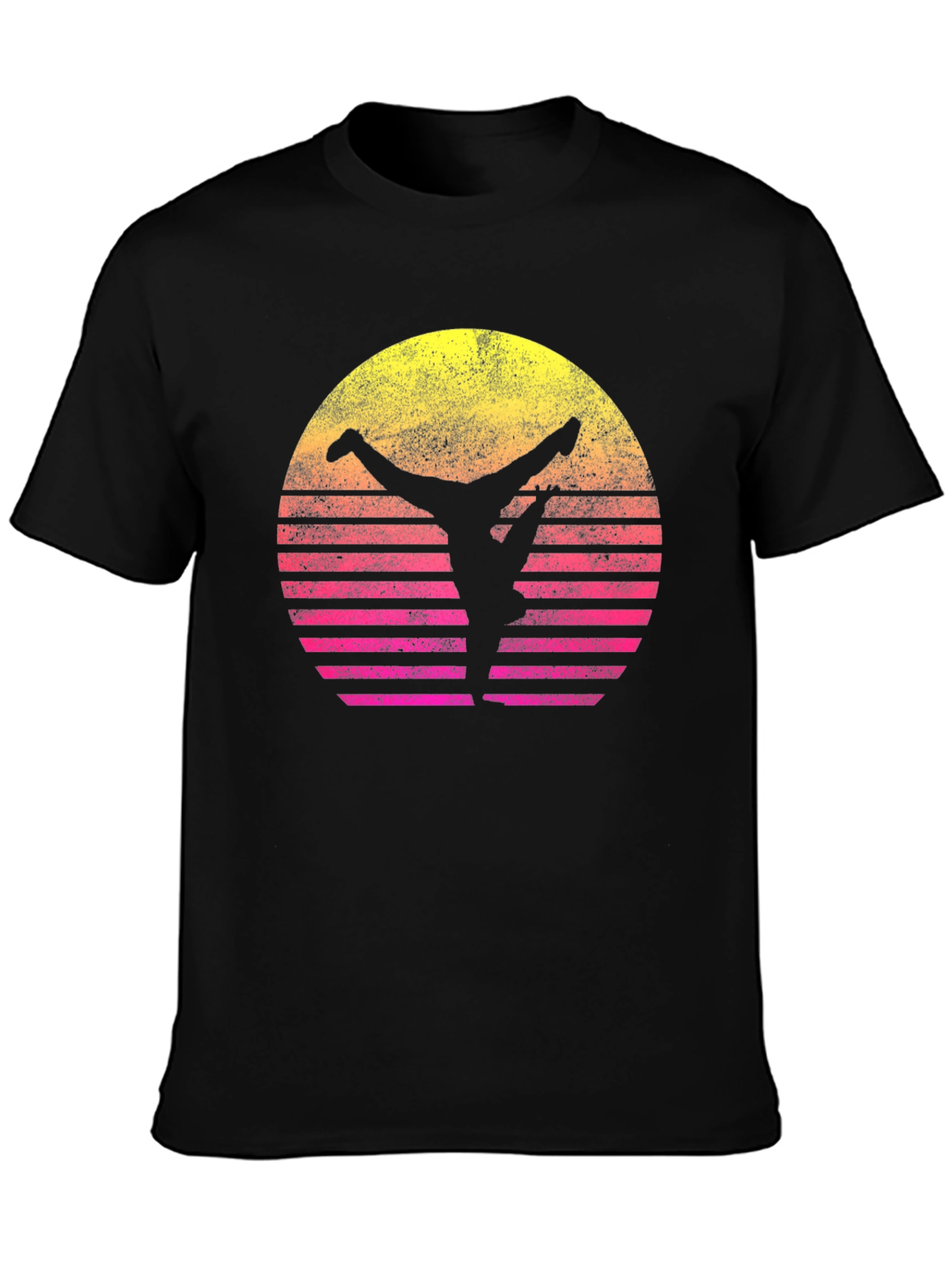 Retro Sunset Yoga T-Shirt - Black