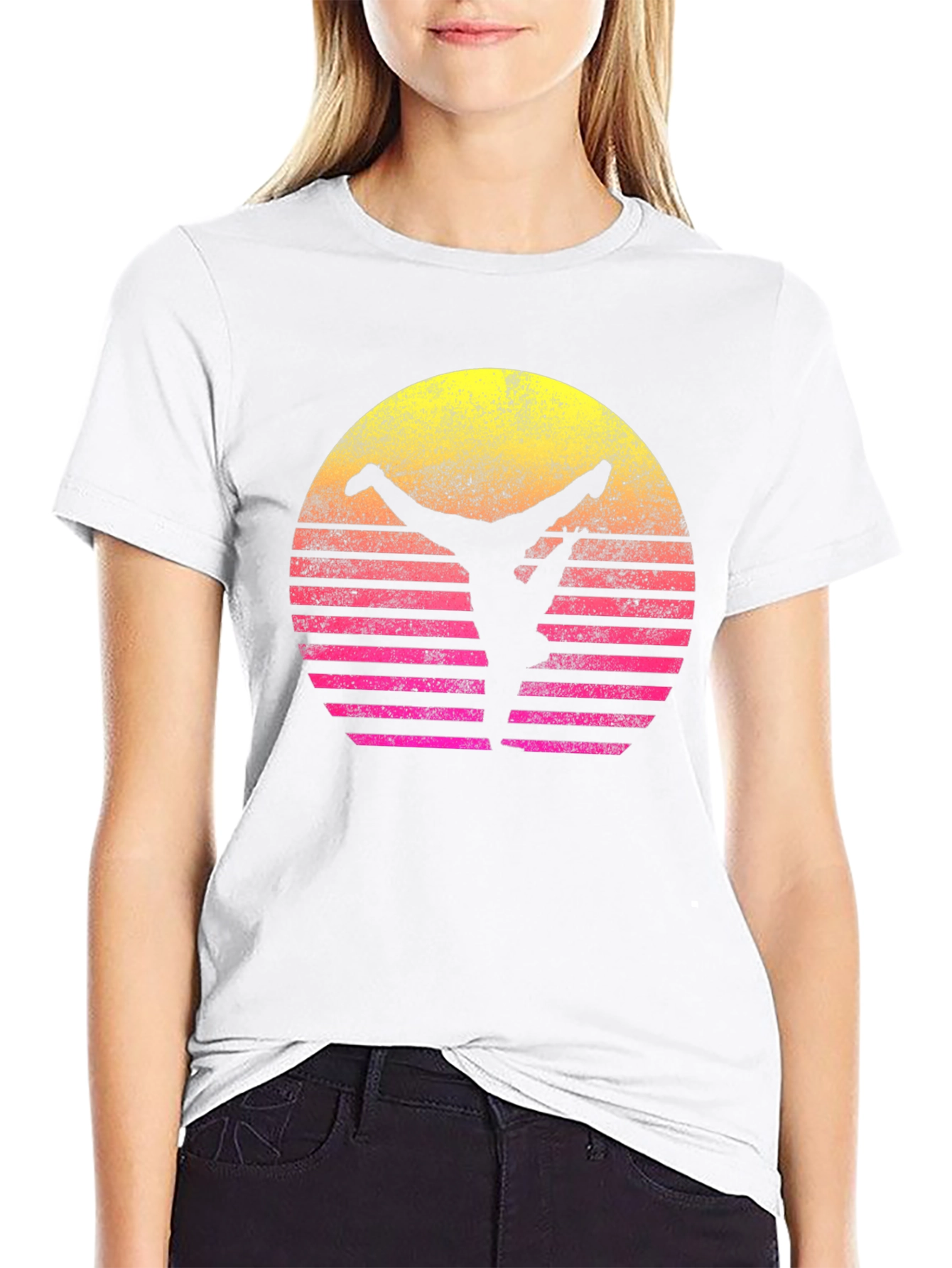 Retro Sunset Yoga T-Shirt - Black