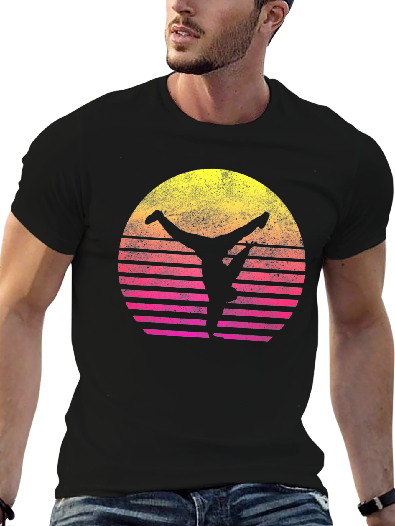 Retro Sunset Yoga T-Shirt - Black