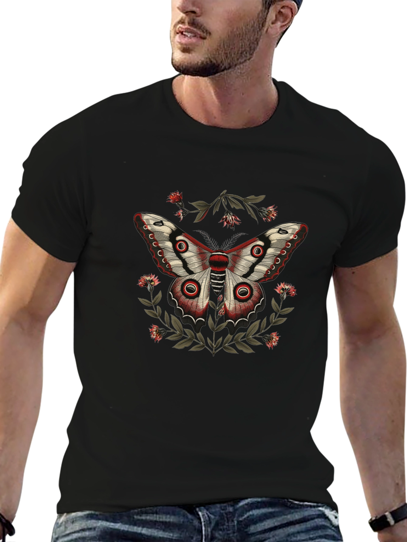 Butterfly Graphic Print Mens Black T-shirt
