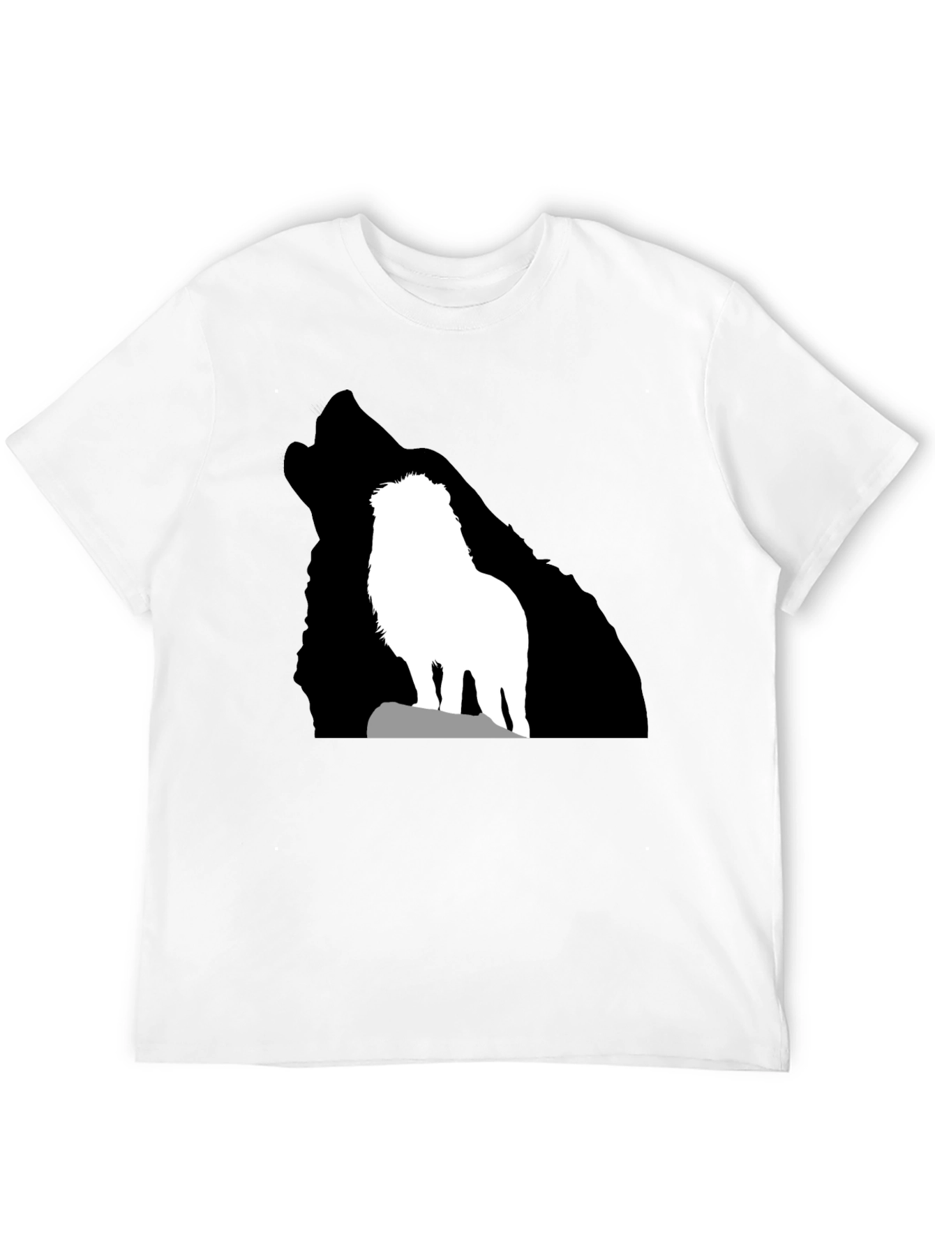 Lion Wolf Silhouette T-Shirt - Black Crew Neck Tee