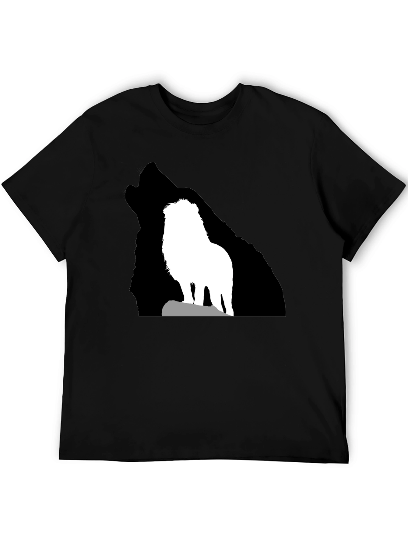 Lion Wolf Silhouette T-Shirt - Black Crew Neck Tee