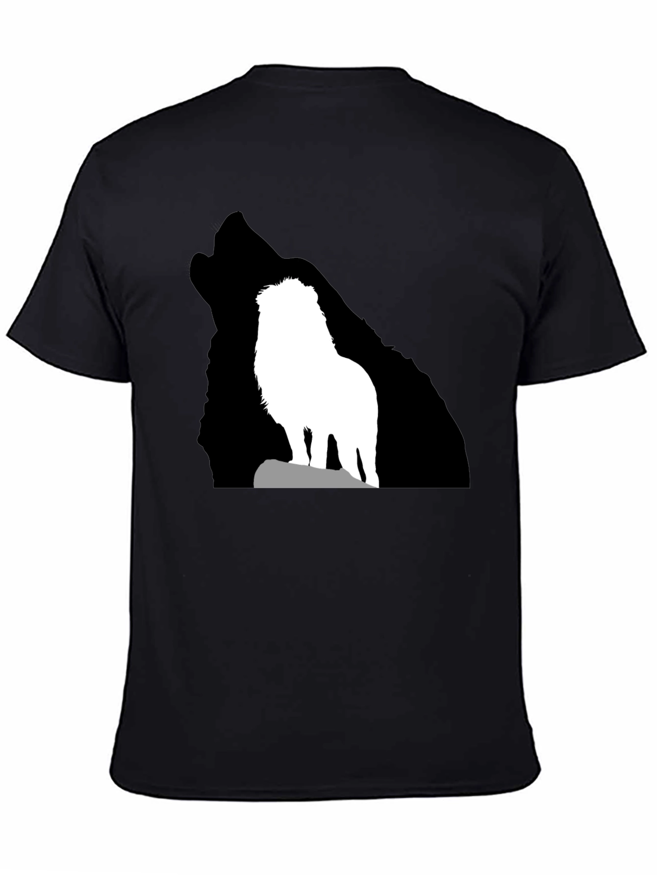 Lion Wolf Silhouette T-Shirt - Black Crew Neck Tee