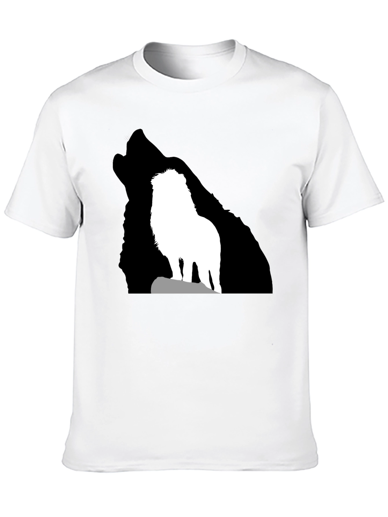 Lion Wolf Silhouette T-Shirt - Black Crew Neck Tee