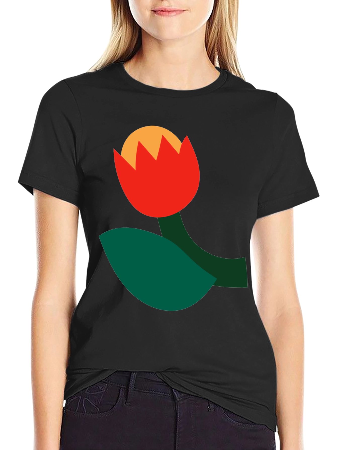 Abstract Flower Graphic Tee - Black