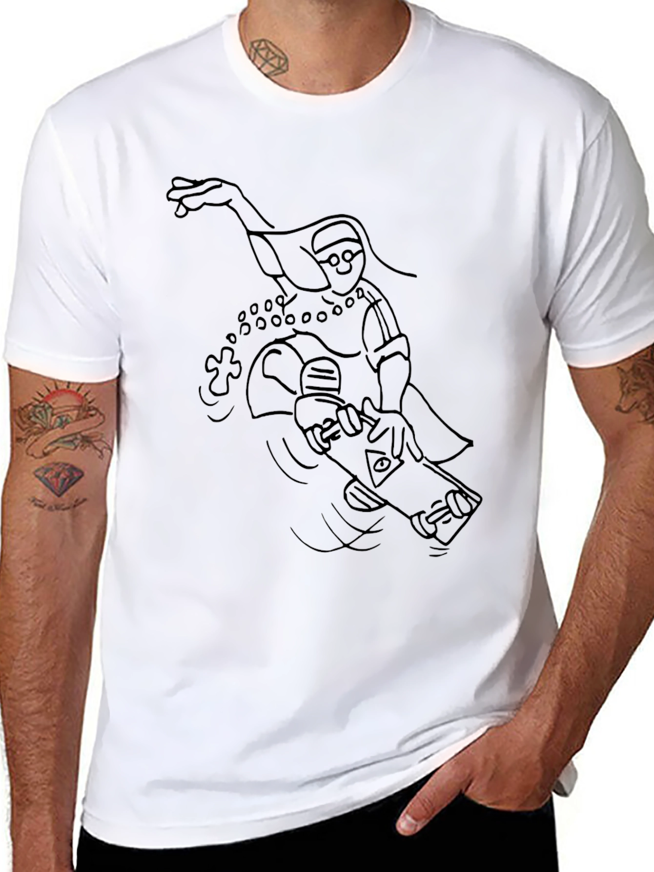 Skateboarding Nun Graphic Tee - Black