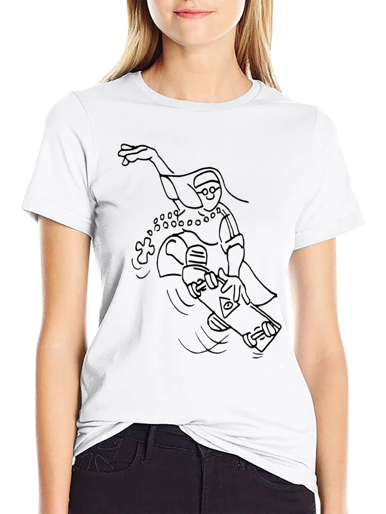Skateboarding Nun Graphic Tee - Black