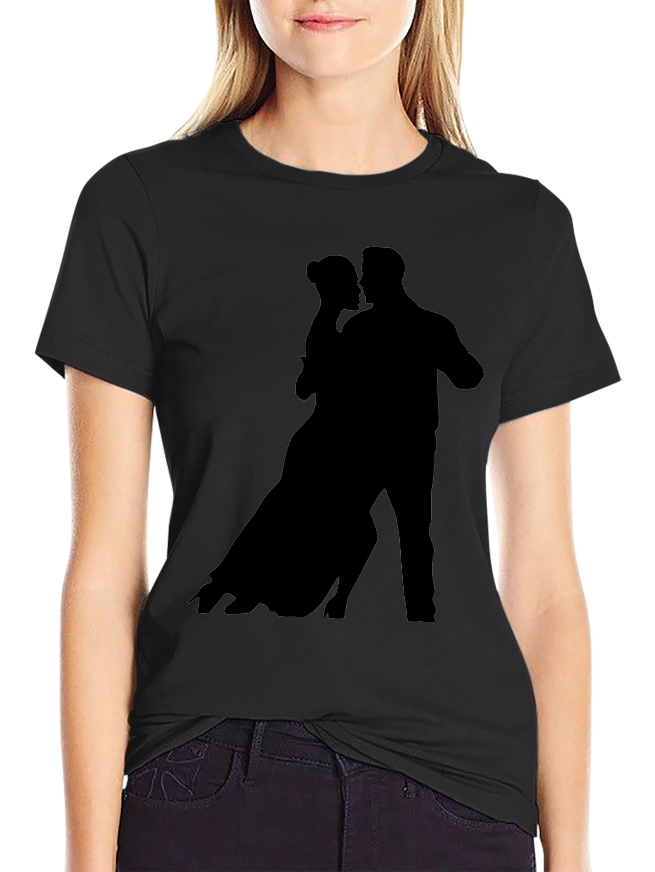 Silhouette Dancing Couple Black Tee Shirt