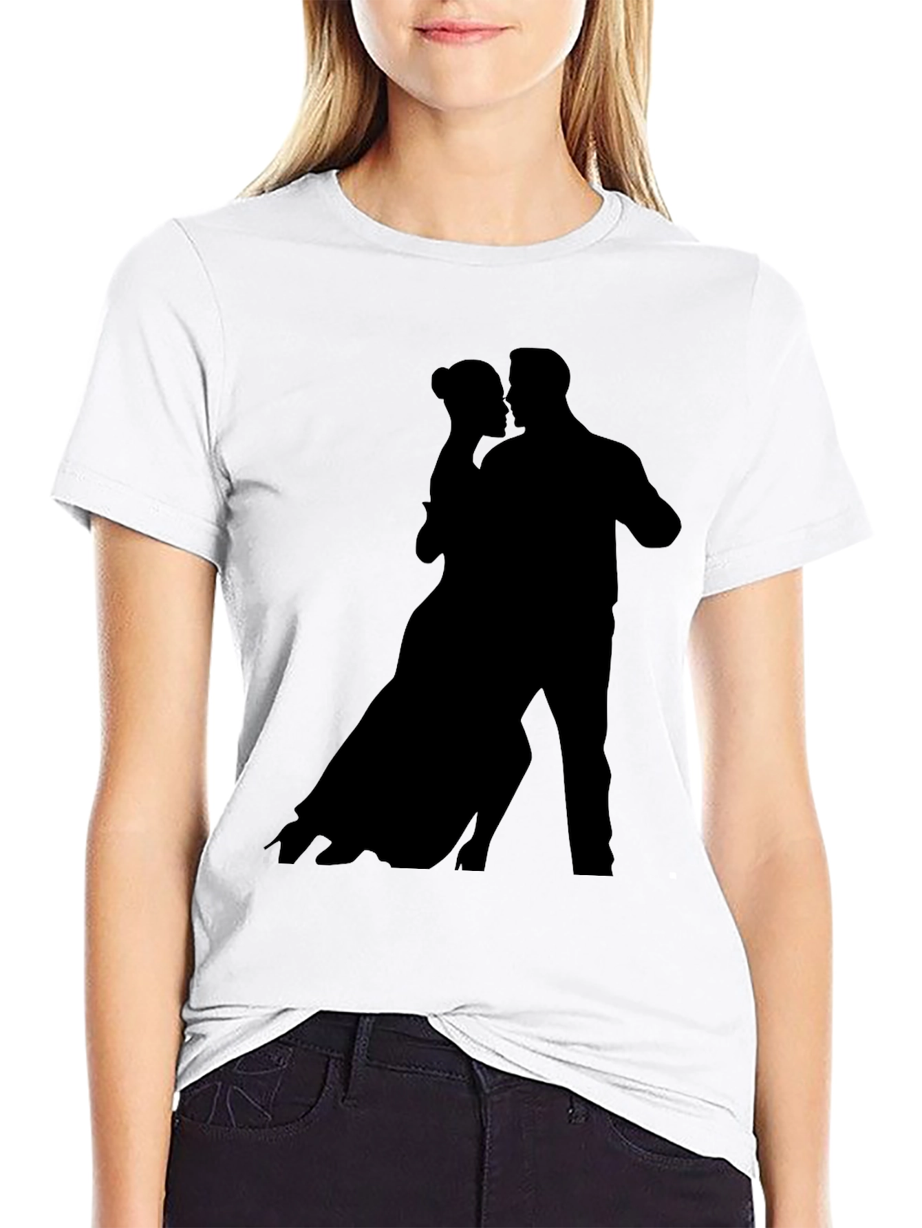 Silhouette Dancing Couple Black Tee Shirt