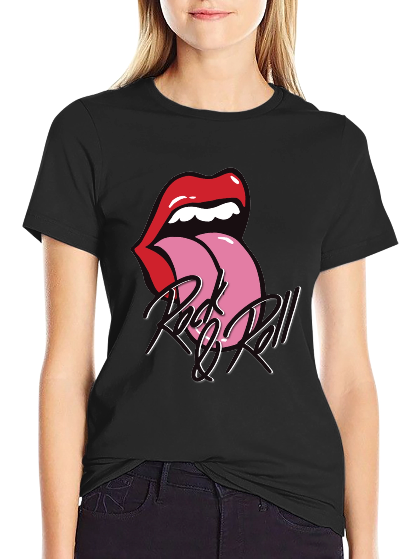 Rock and Roll Tongue Graphic Tee - Black