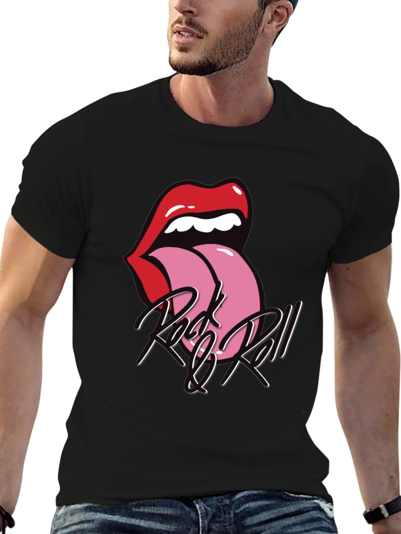 Rock and Roll Tongue Graphic Tee - Black