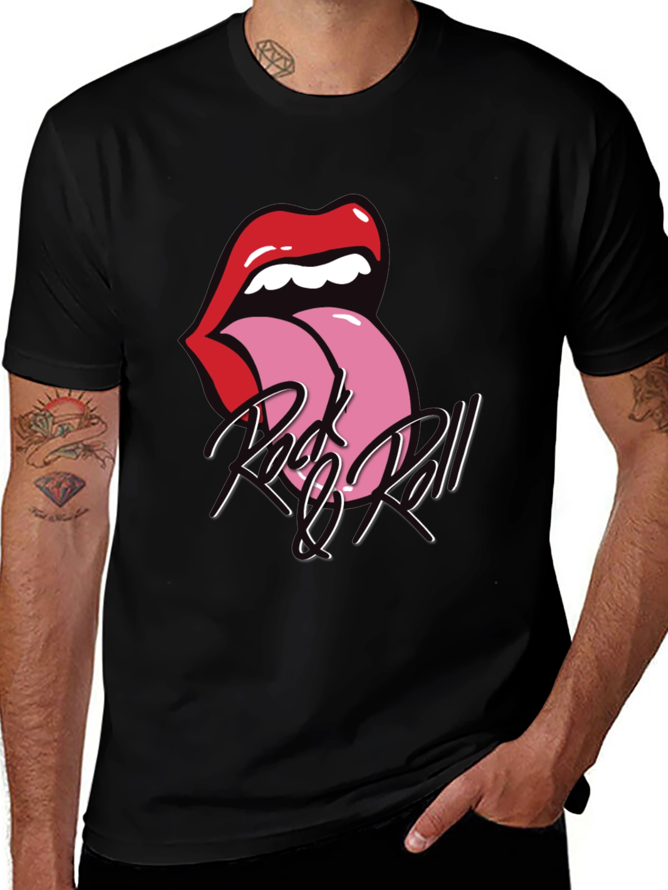 Rock and Roll Tongue Graphic Tee - Black